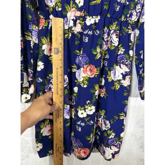 Lulus Faux Wrap Dress Medium Blue Floral NEW Long Sleeve Knee Length - Picture 12 of 12